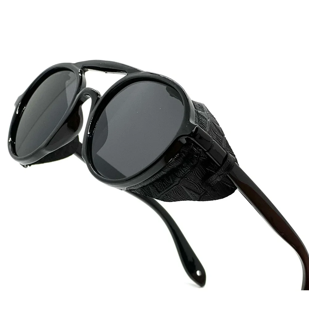 Round Sunglasses Dark Black Glasses Style Men Bold Black Unique Protective Music